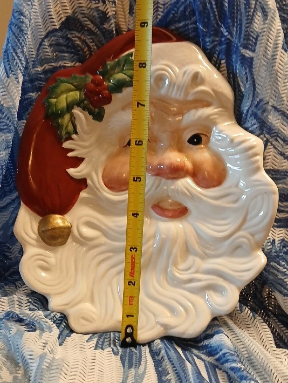 Fitz and Floyd Ceramic Santa Face Cookie Plate in Red, White, Green